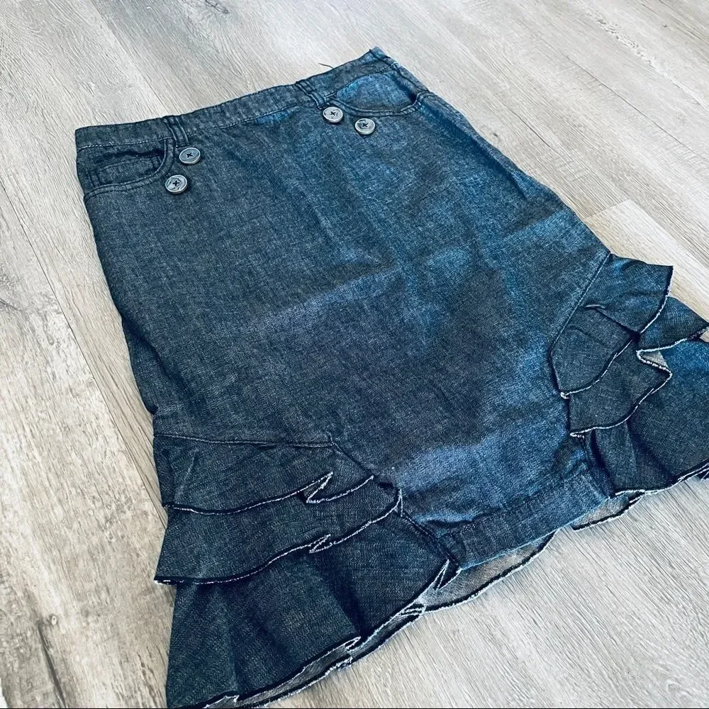 Anthropologie Ruffled Denim Pencil Skirt